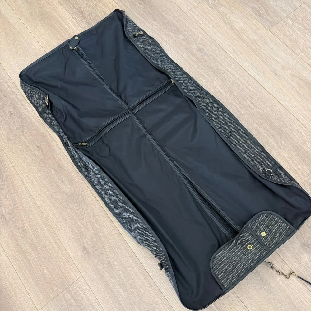 Kluge Grey Tweed Folding Garment Bag Travel Suit Carrier with Brass Hardware